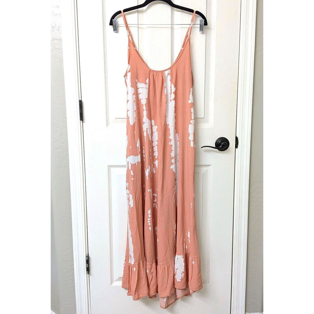 Sun Dress Tie-dye Beach Maxi Dusty Peach Boho Flowy Lightweight Vacation | SZ SM